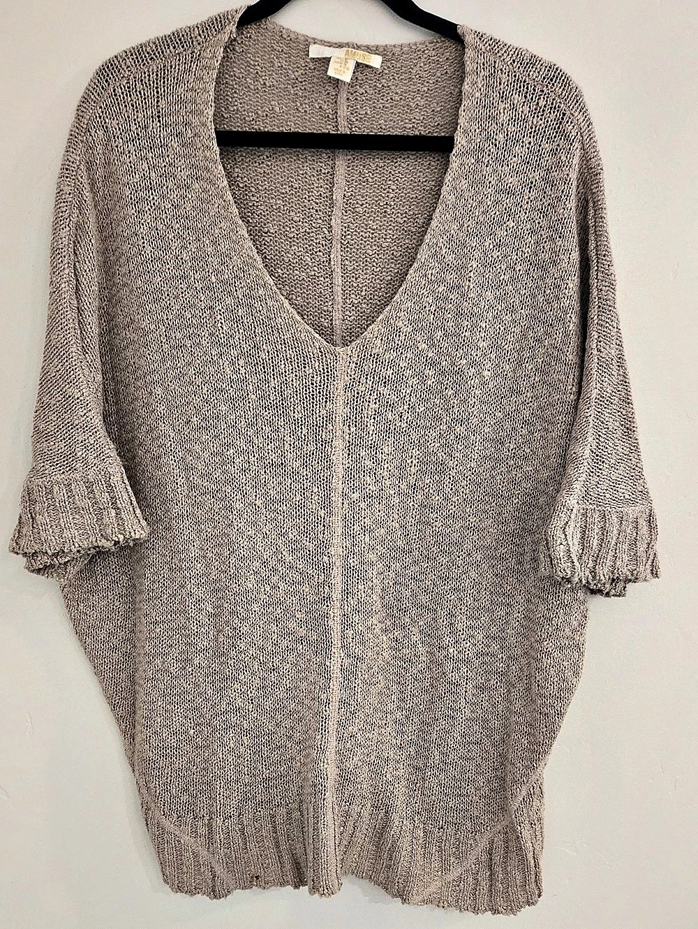Anthropologie Textured Oversized V-Neck Sweater in Tan Size Medium